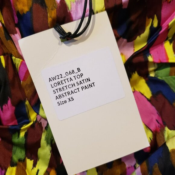 Brogger Multicolor Ruched Sleeve Blouse Colorful Art to Wear Artsy Boho Designer - Picture 10 of 16